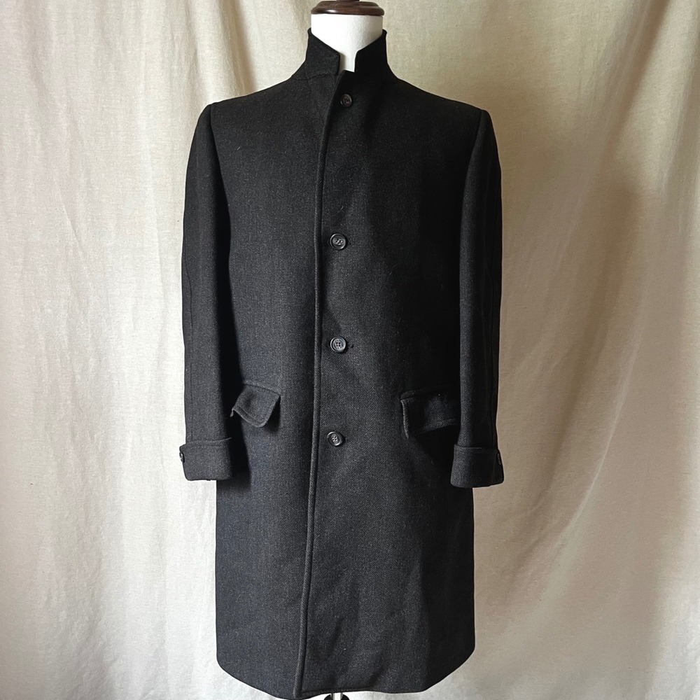 Vintage Filene's Men's Store Brown Herringbone Overcoat Heavy Wool Mens 40/42S